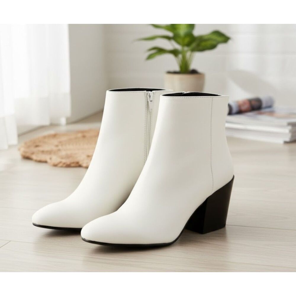 Dolce Vita Coltyn Ankle Boots Lulus White Leather Pointed Toe Womens Size 8.5